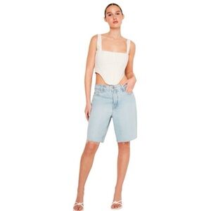 Good American 90’s Bermuda Cut Off Hem Light Wash Jean Shorts Size 0‎ NWT